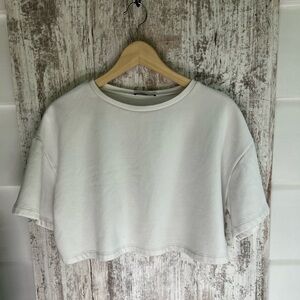 Zara White Boxy Crop T-Shirt Short Sleeve